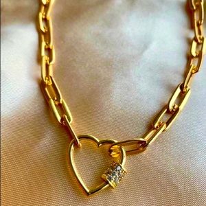 18KGF crystal heart clasp necklace